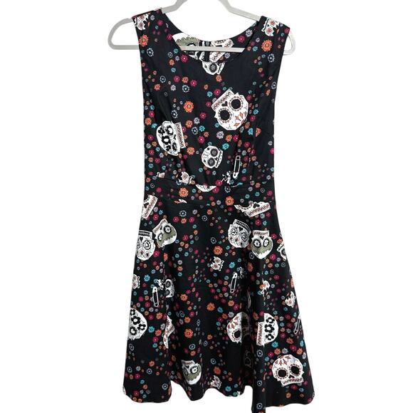 OTEN Sugar Skull Dress Colourful Day Of The Dead Pin Up Rockabilly Sz 2X - Picture 1 of 4